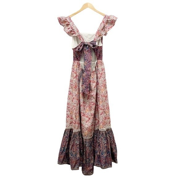 NWT Haute Hippie Tiered Maxi Dress Red Blue Floral Size 8 Prairie Boho Cowgirl - Picture 3 of 12